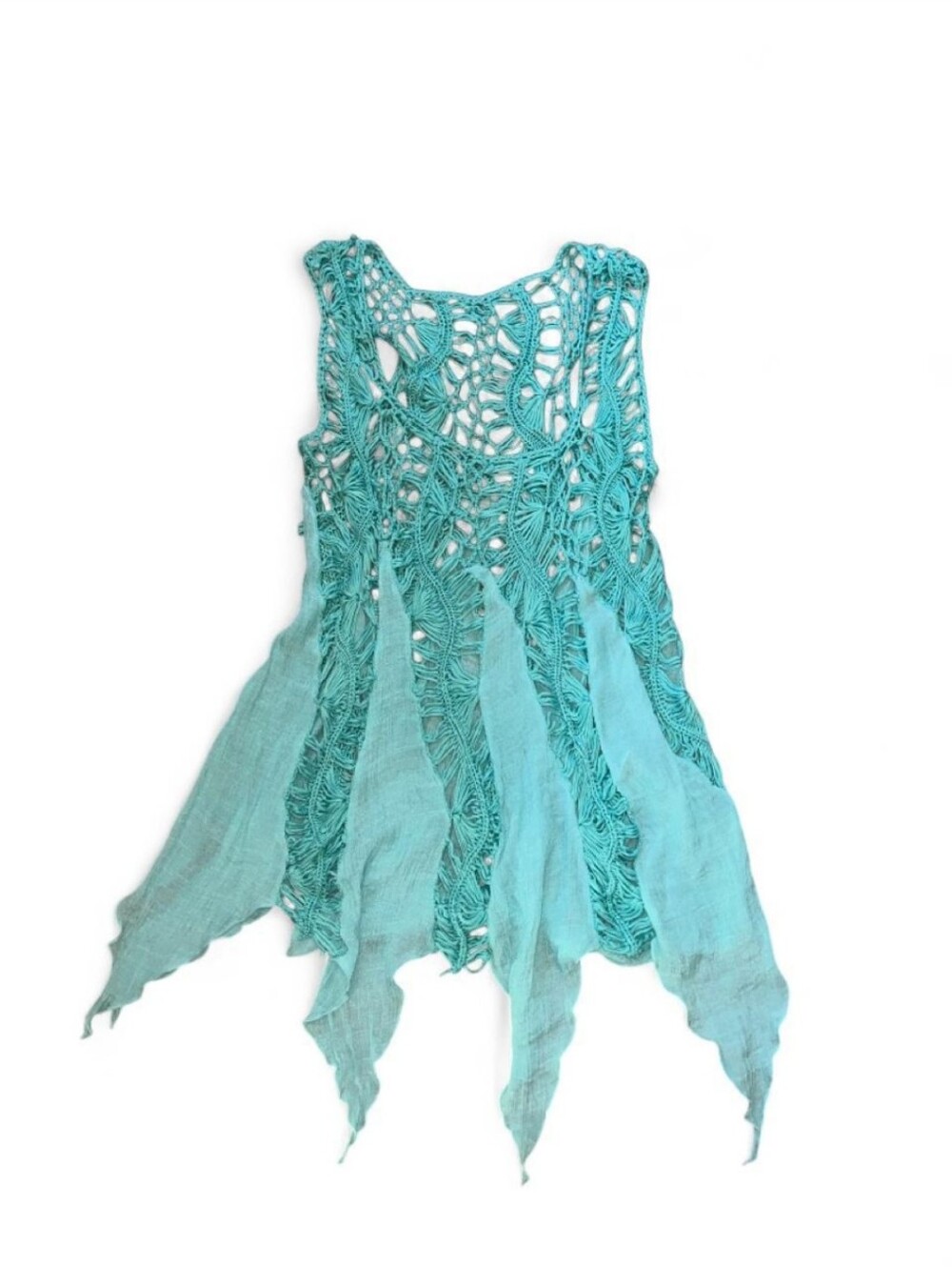 Mermaidcore Boho Blue Green Crochet Top - Picture 7 of 16